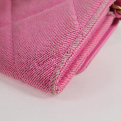 Chanel 19 Flap Coin Purse With Chain Quilted Denim, PINK, CANVAS, Wallets