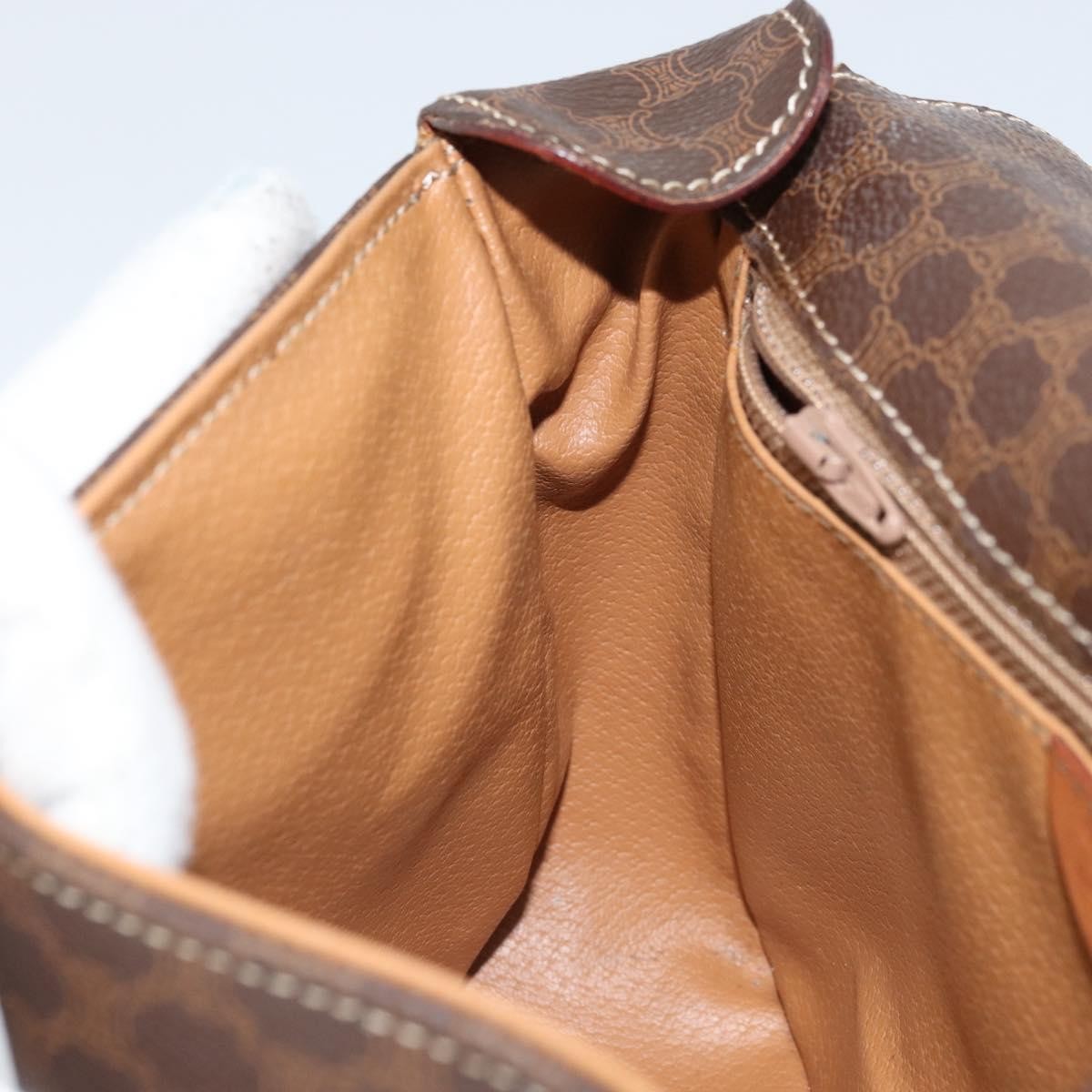 Celine Vintage Macadam Circle Logo Shoulder Bag Canvas and Leather, BROWN, CANVAS, Shoulder bag