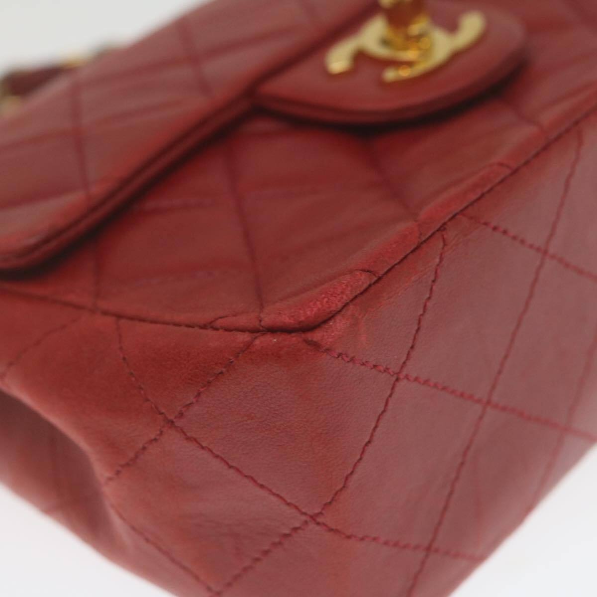 Chanel Vintage Square Chain Handle Flap Bag Quilted Lambskin, RED, LEATHER, Handbag
