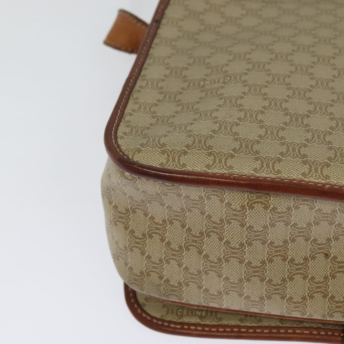 Celine Vintage Macadam Shoulder Bag Canvas and Leather, BEIGE, CANVAS, Shoulder bag