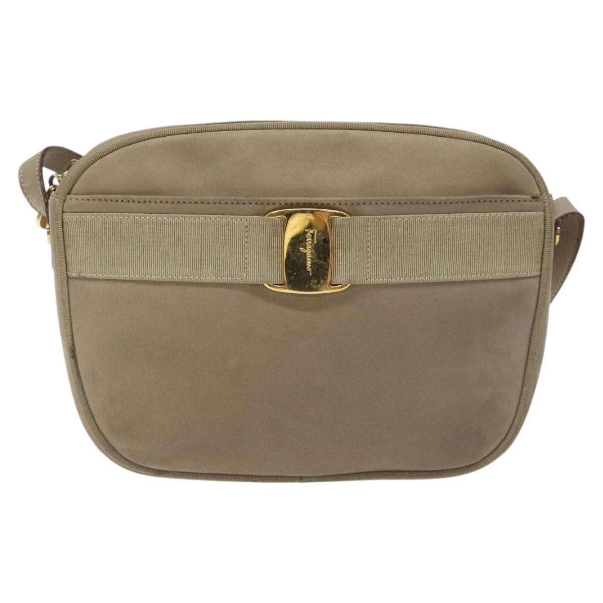 Salvatore Ferragamo Vala Shoulder Bag Suede, BEIGE, SUEDE, Shoulder bag