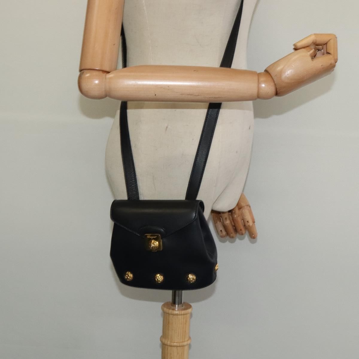Salvatore Ferragamo Flap Shoulder Bag Leather, NAVY, LEATHER, Shoulder bag