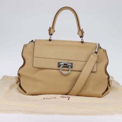 Salvatore Ferragamo Sofia Satchel Grainy Leather, BEIGE, LEATHER, Handbag