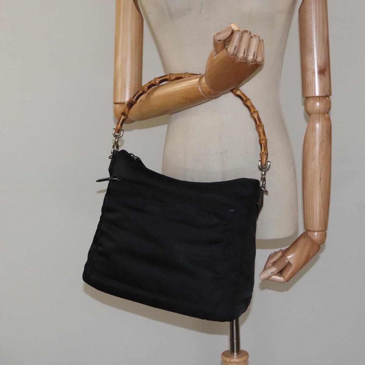 Gucci Vintage Bamboo Shoulder Bag Nylon, BLACK, NYLON, Shoulder bag