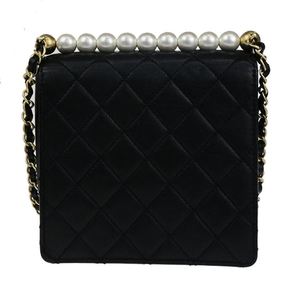 Chanel Chic Pearls Flap Bag Quilted Lambskin, BLACK, LEATHER, Shoulder bag