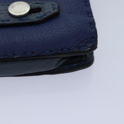Fendi Selleria Zip Clutch Leather, BLUE, LEATHER, Clutche & pouche