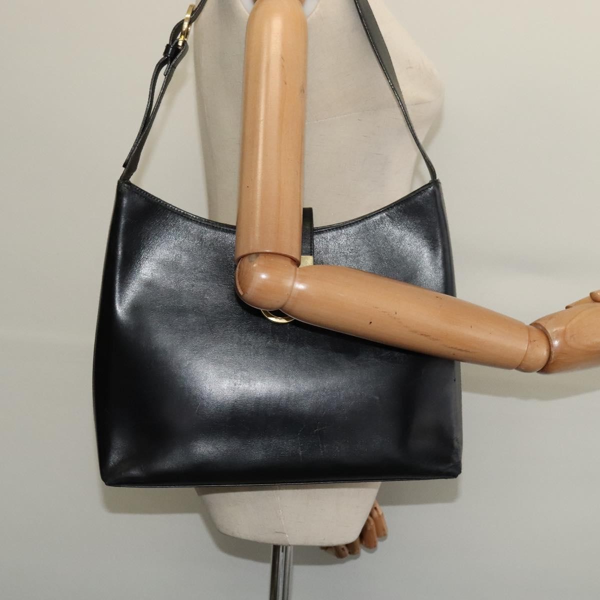 Salvatore Ferragamo Gancini Shoulder Bag Leather, BLACK, LEATHER, Shoulder bag