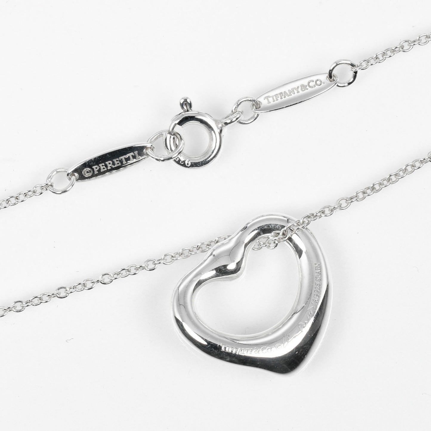 Tiffany & Co. Elsa Peretti Open Heart Pendant Necklace Sterling Silver with Pink Sapphire, SILVER, SILVER, Necklace