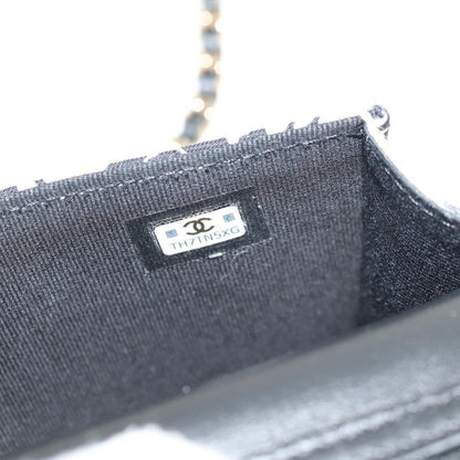 Chanel Flap Card Holder on Chain Quilted Printed Canvas, Beige, Satin, Clutch
