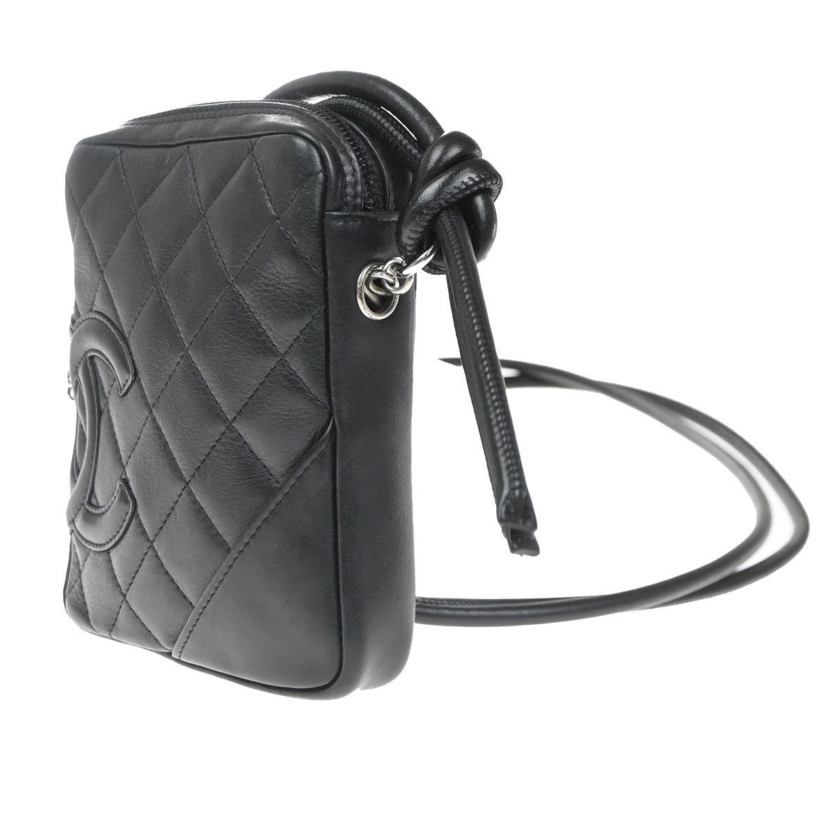 Chanel Cambon Pochette Quilted Leather, Black, Leather, Shoulder Bag