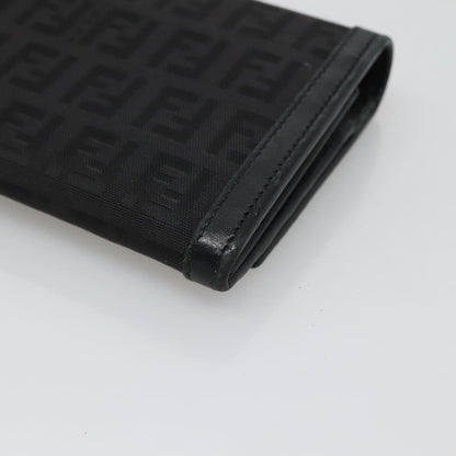 Fendi FF Flap Wallet Zucca Canvas with Embossed Leather, BLACK, CANVAS, Wallets