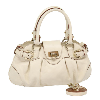 Salvatore Ferragamo Marisa Satchel Leather, WHITE, LEATHER, Handbag