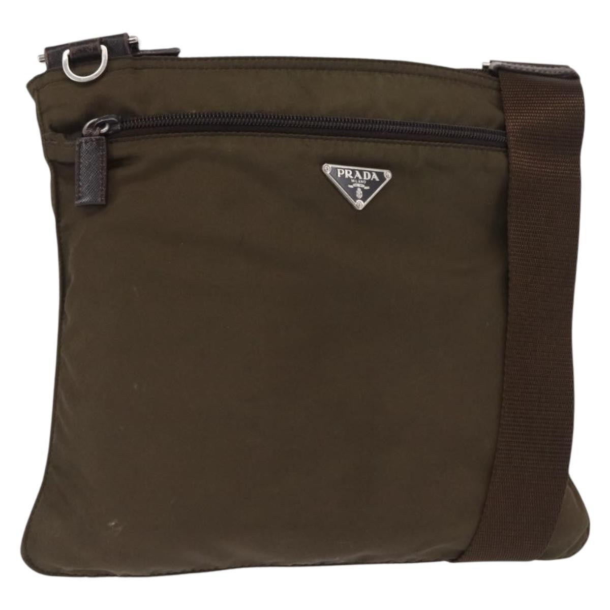 Prada Front Pocket Messenger Bag Tessuto, KHAKI, NYLON, Shoulder bag