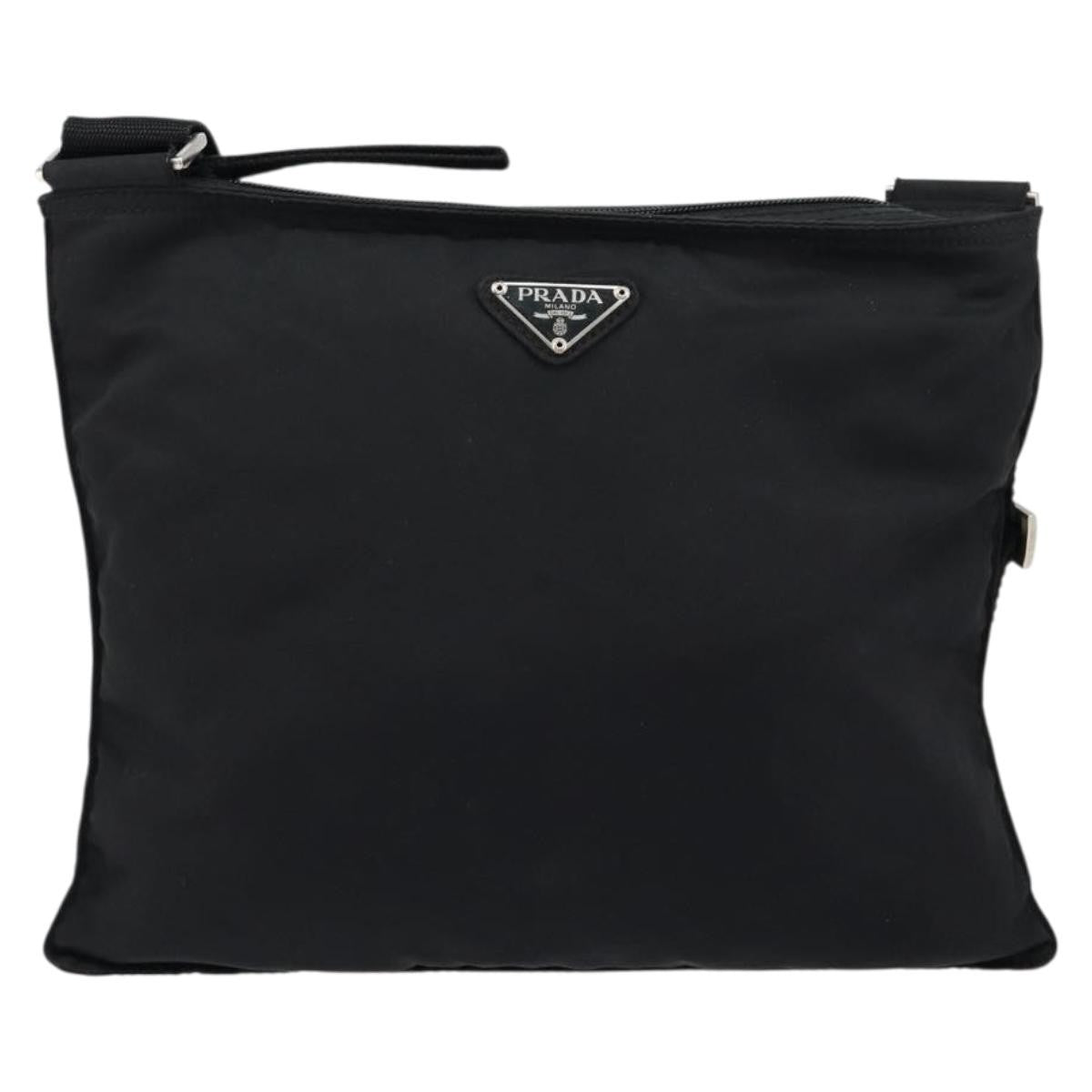 Prada Flat Messenger Bag Tessuto, BLACK, NYLON, Shoulder bag