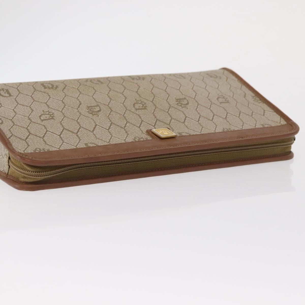 Christian Dior Vintage Honeycomb Zip Pouch Canvas and Leather, BEIGE, CANVAS, Clutche & pouche