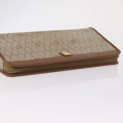 Christian Dior Vintage Honeycomb Zip Pouch Canvas and Leather, BEIGE, CANVAS, Clutche & pouche