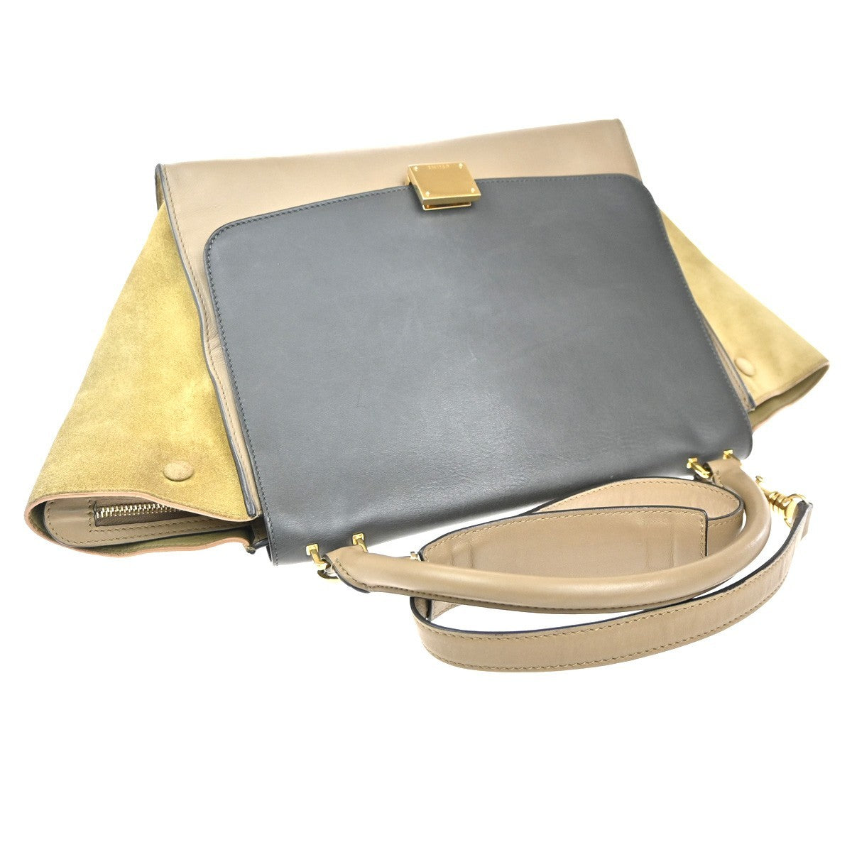 Celine Tricolor Trapeze Bag Leather, BEIGE, LEATHER, Shoulder bag