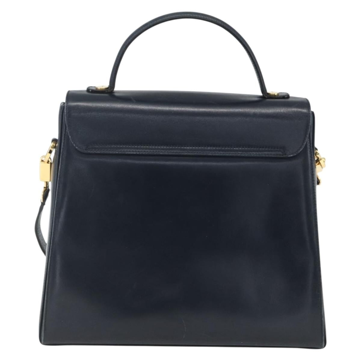 Salvatore Ferragamo Gancini Convertible Top Handle Bag Leather, NAVY, LEATHER, Handbag