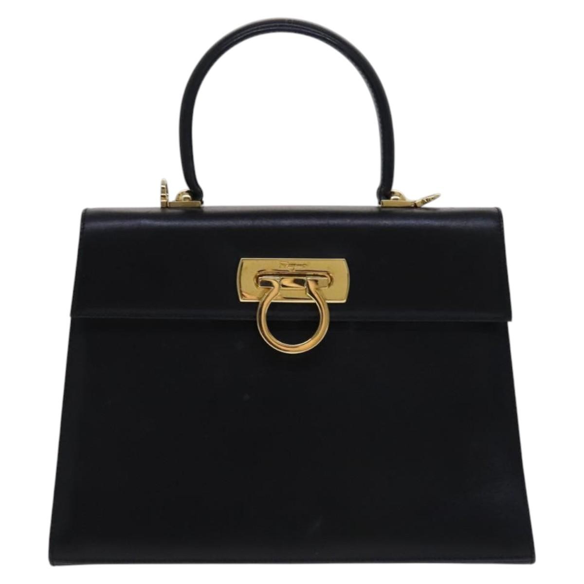 Salvatore Ferragamo Gancini Convertible Top Handle Bag Leather, BLACK, LEATHER, Handbag