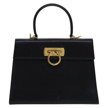Salvatore Ferragamo Gancini Convertible Top Handle Bag Leather, BLACK, LEATHER, Handbag