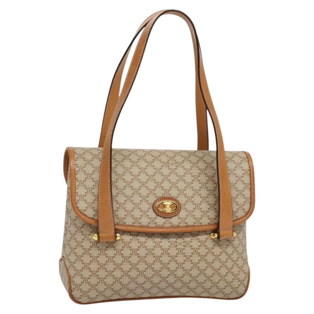 Celine Vintage Macadam Handbag Canvas and Leather, Beige, Canvas, Handbag