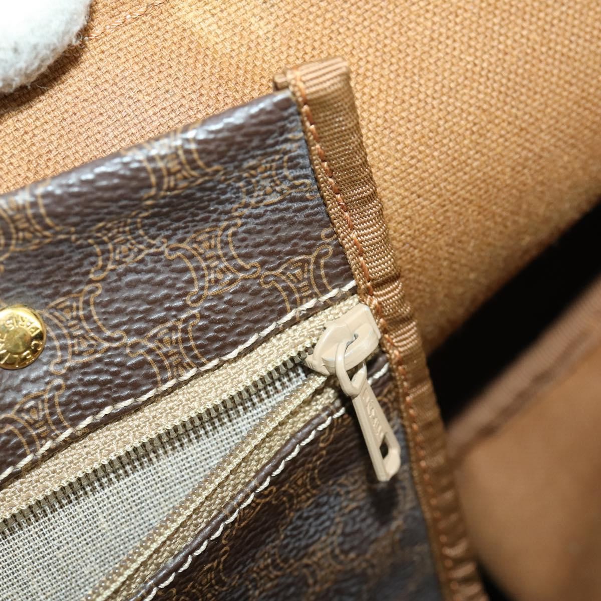 Celine Vintage Macadam Boston bag Canvas and Leather, BROWN, CANVAS, Travel bag