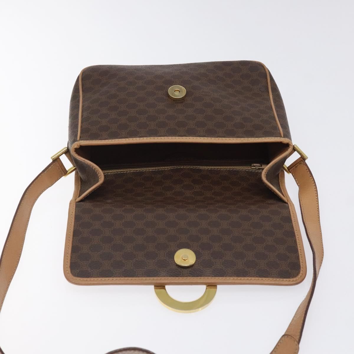 Celine Vintage Macadam Circle Logo Shoulder Bag Canvas and Leather, Brown, Canvas, Shoulder Bag