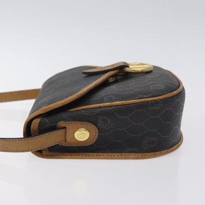 Christian Dior Vintage Honeycomb Flap Crossbody Bag Coated Canvas, BLACK, CANVAS, Crossbody bag