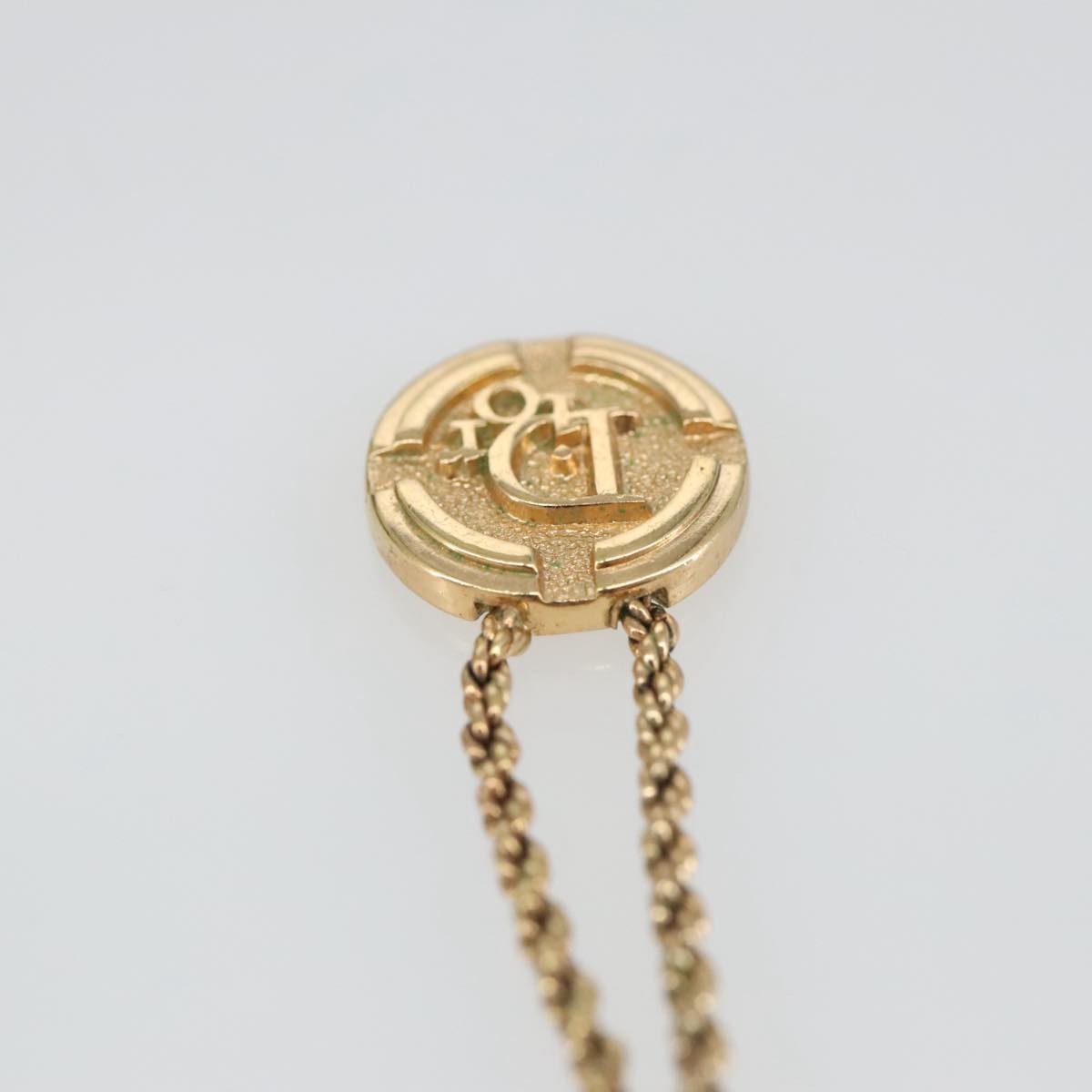 Christian Dior Vintage Logo Round Pendant Necklace Metal, GOLD, METAL, Necklace