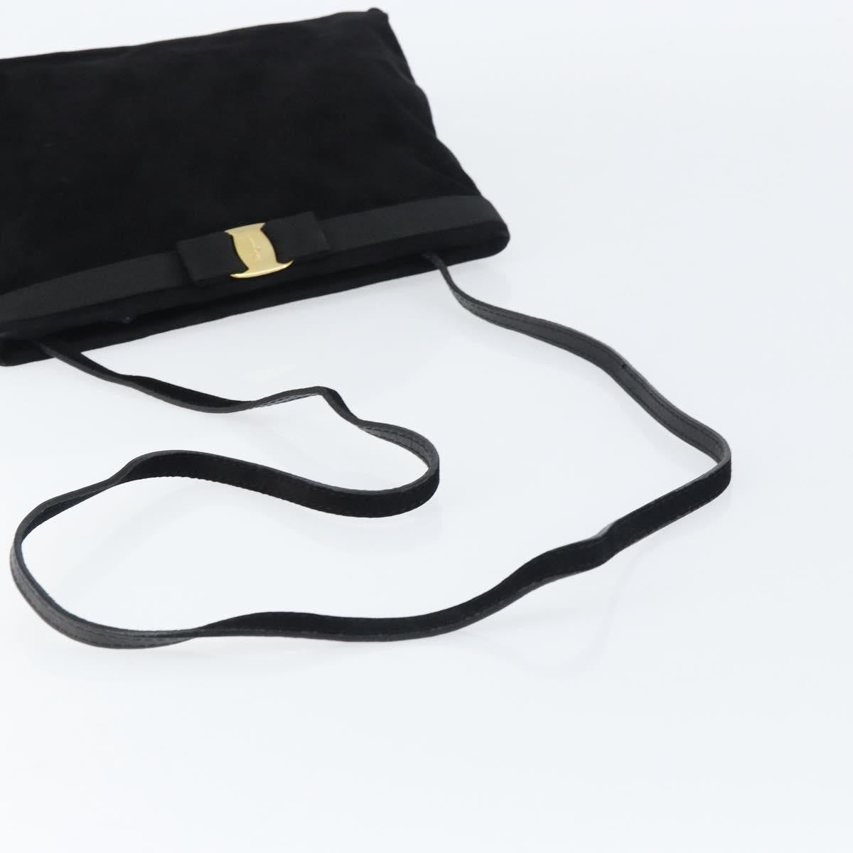 Salvatore Ferragamo Vala Shoulder Bag Suede, BLACK, SUEDE, Shoulder bag