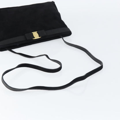 Salvatore Ferragamo Vala Shoulder Bag Suede, BLACK, SUEDE, Shoulder bag