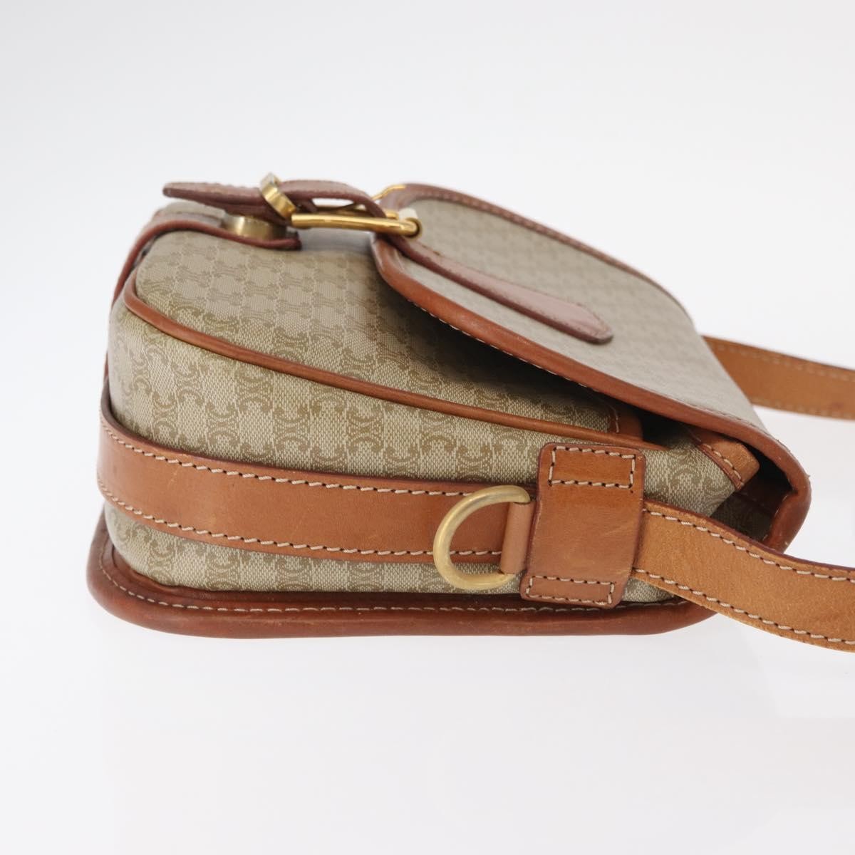 Celine Vintage Macadam Shoulder Bag Canvas and Leather, BEIGE, CANVAS, Shoulder bag