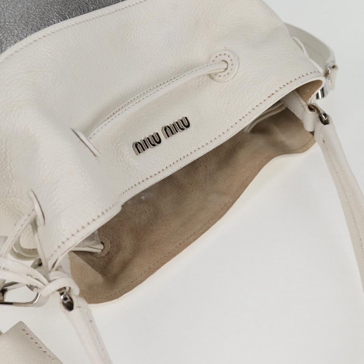 Miu Miu Drawstring Satchel Leather, SILVER, LEATHER, Handbag