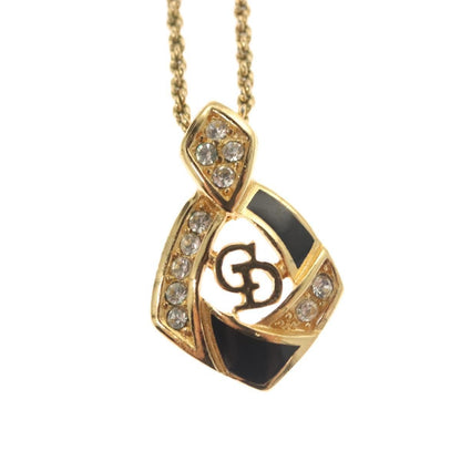 Christian Dior CD Pendant Necklace Metal and Crystals, GOLD, METAL, Necklace