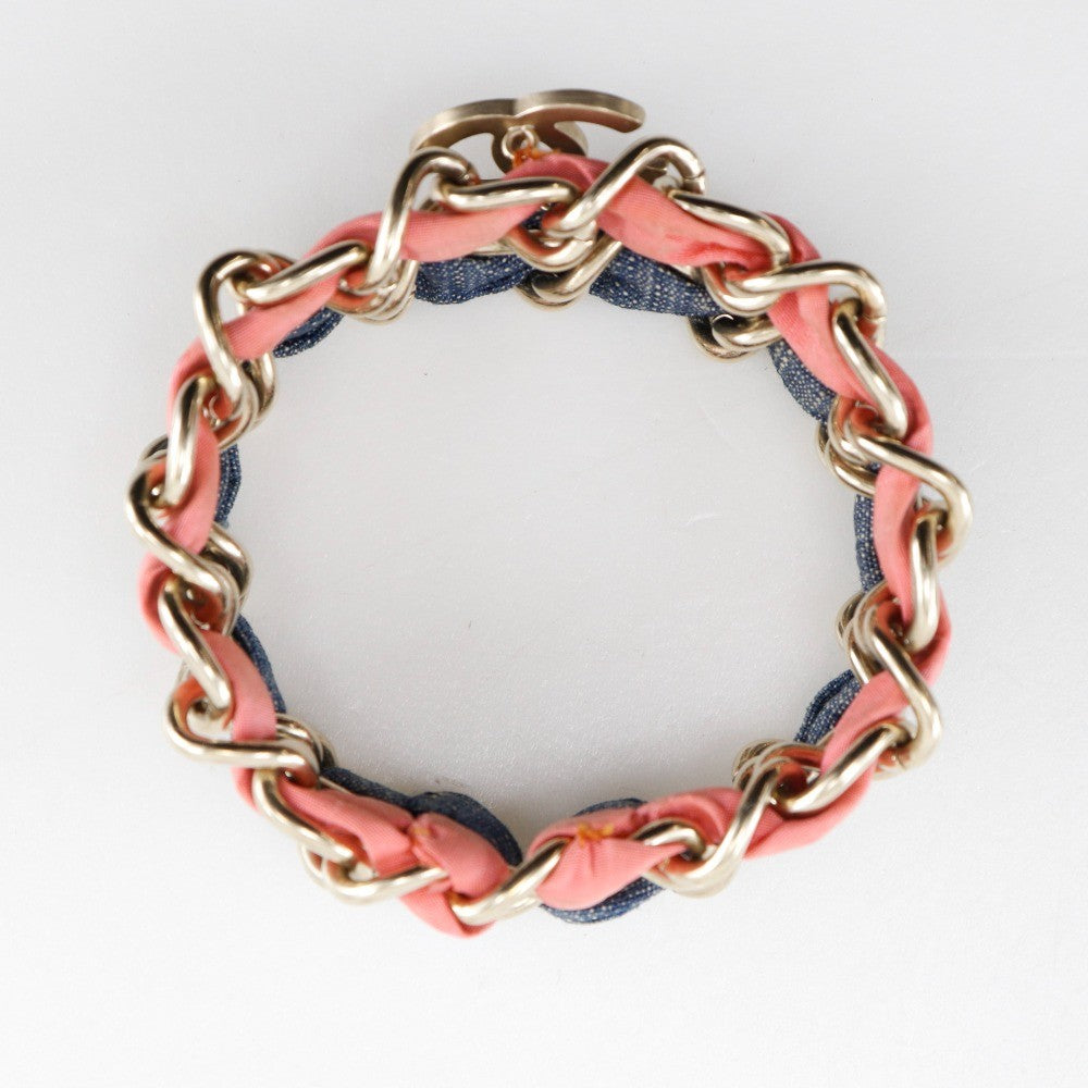 Chanel Coco mark chain 2 bracelet Metal and denim, MULTICOLOUR, MESH, Bracelet