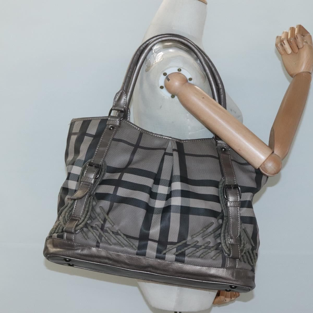 Burberry Nova Check Tote Canvas and Leather, GRAY, CANVAS, Tote bag