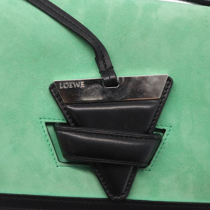 Loewe Barcelona Shoulder Bag Suede with Leather, GREEN, SUEDE, Shoulder bag