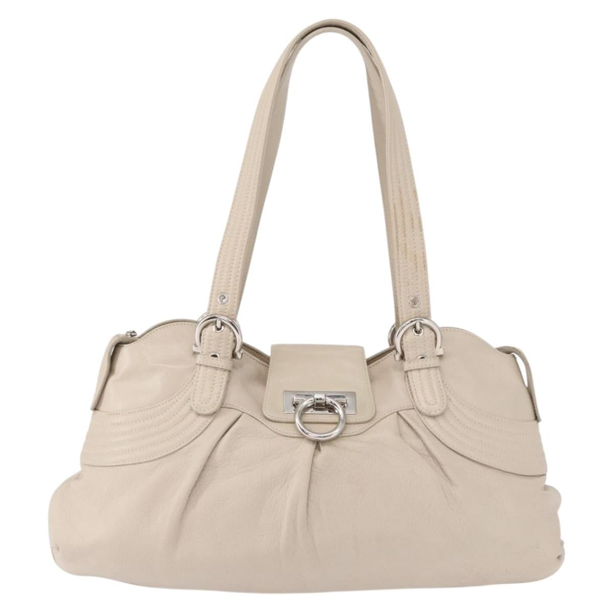 Salvatore Ferragamo Gancini Shoulder Bag Leather, WHITE, LEATHER, Shoulder bag