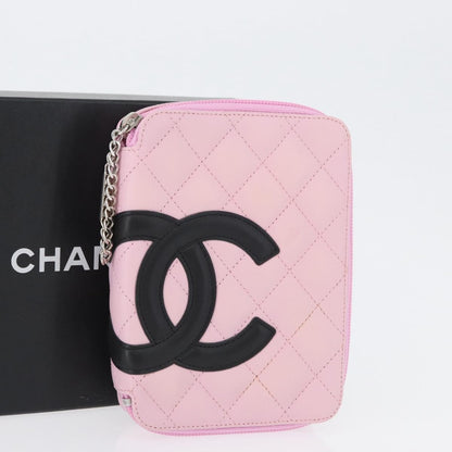 Chanel Cambon Zip Around Cosmetic Case Quilted Leather, Pink, Leather, Wallet