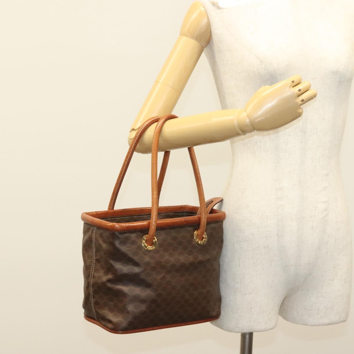 Celine Macadam Handbag Macadam with leather, BROWN, CANVAS, Handbag