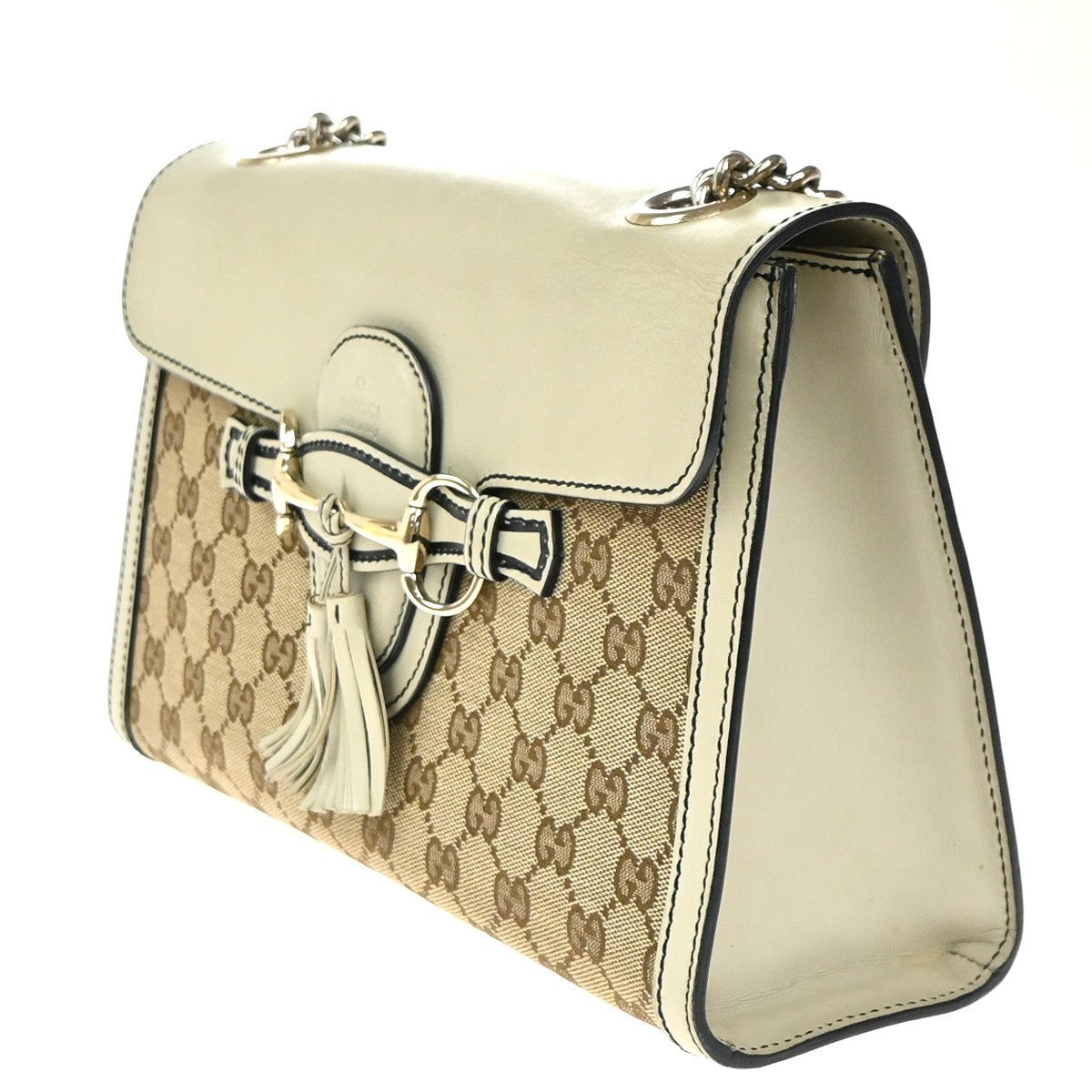 Gucci Emily Chain Flap Shoulder Bag GG Canvas and Leather, BROWN, CANVAS, Shoulder bag
