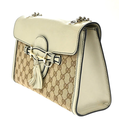 Gucci Emily Chain Flap Shoulder Bag GG Canvas and Leather, BROWN, CANVAS, Shoulder bag