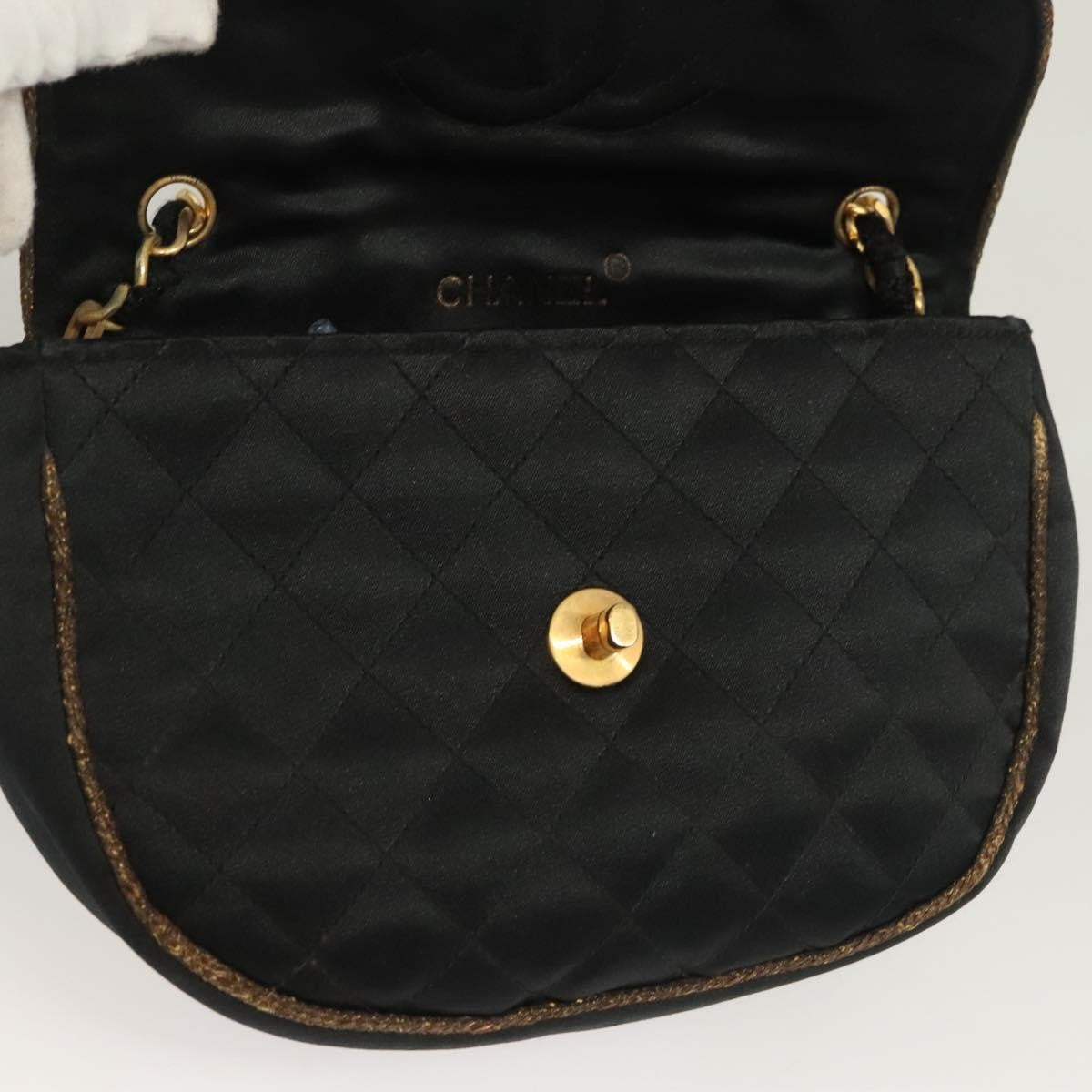 Chanel Vintage Half Moon Chain Bag Quilted Satin with Braided Detail, BLACK, SATIN, Handbag