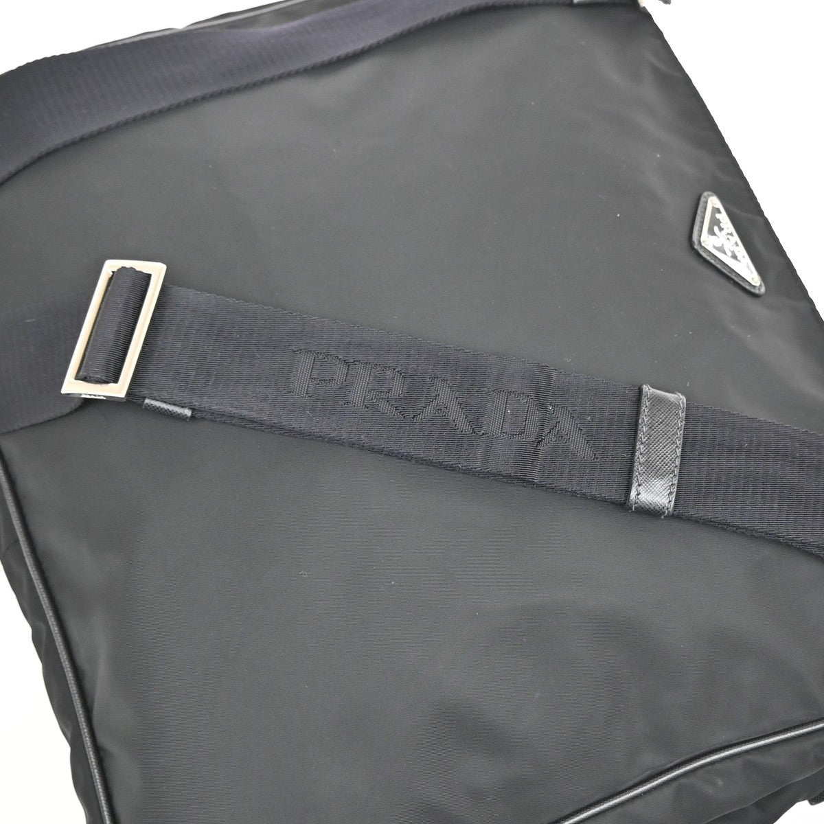 Prada Zip Top Messenger Bag Tessuto, BLACK, SYNTHETIC, Handbag