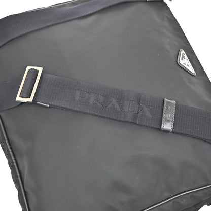 Prada Zip Top Messenger Bag Tessuto, BLACK, SYNTHETIC, Handbag