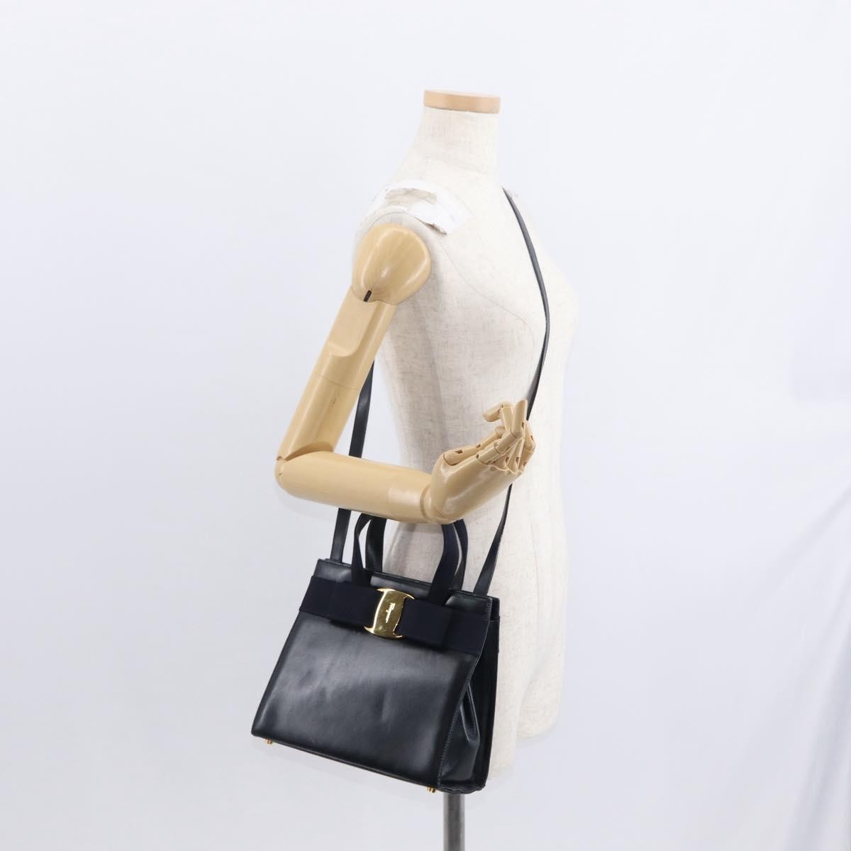 Salvatore Ferragamo Convertible Vara Bow Tote Leather, NAVY, LEATHER, Handbag
