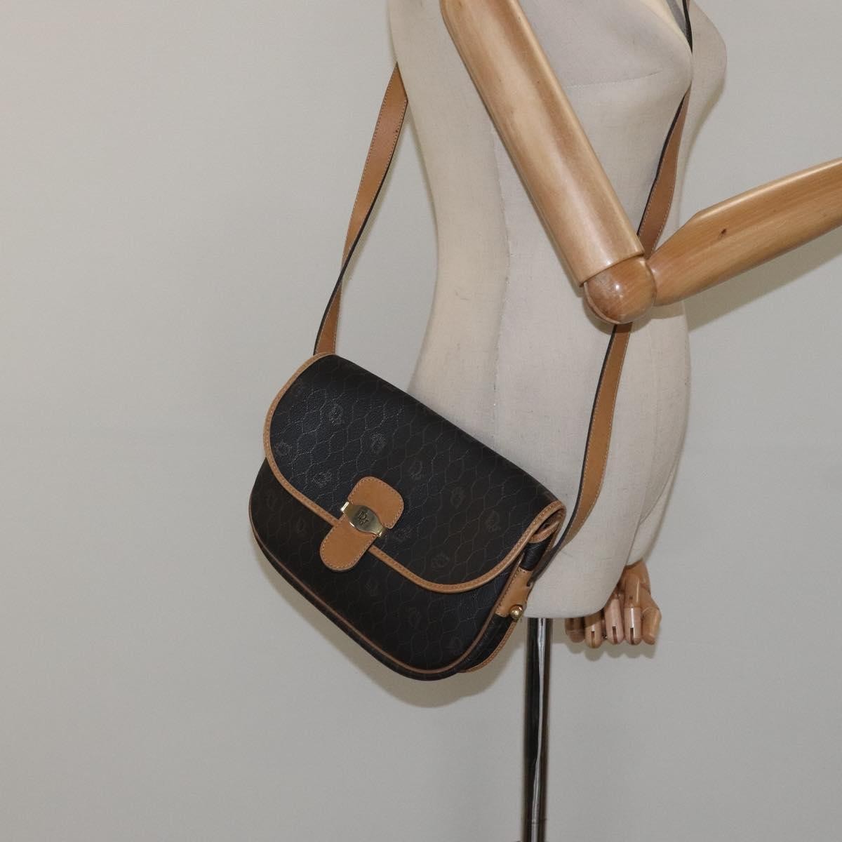 Christian Dior Vintage Honeycomb Flap Crossbody Bag Coated Canvas, BLACK, CANVAS, Crossbody bag