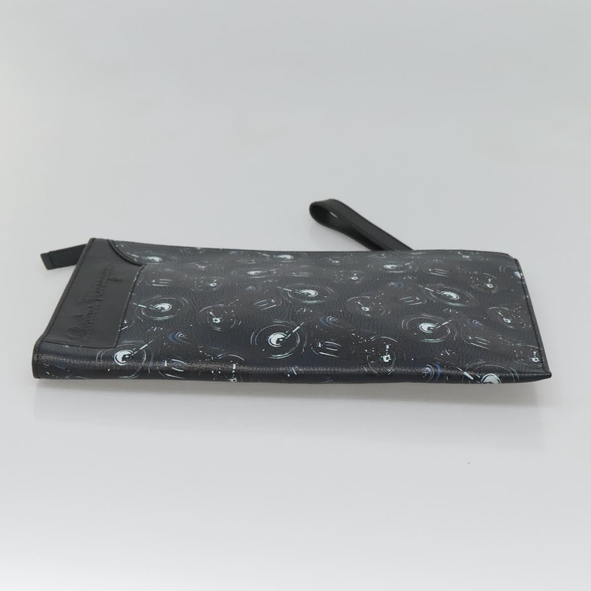 Salvatore Ferragamo Zip Pouch Motorcycle Print Leather, BLACK, LEATHER, Clutche & pouche