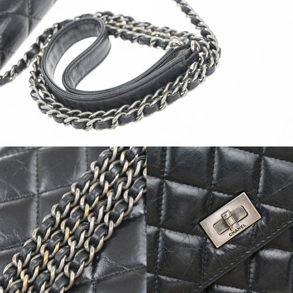 Chanel So Black Reissue 2.55 Wallet on Chain Quilted Aged Calfskin, BLACK, LEATHER, Shoulder bag