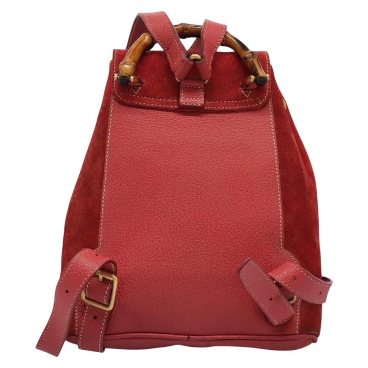 Gucci Gucci bamboo backpack daim, Red, Suede, Backpack